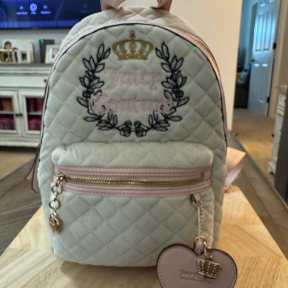 Juicy Couture Royal Moment Pink Cream Soft Velvet Backpack
